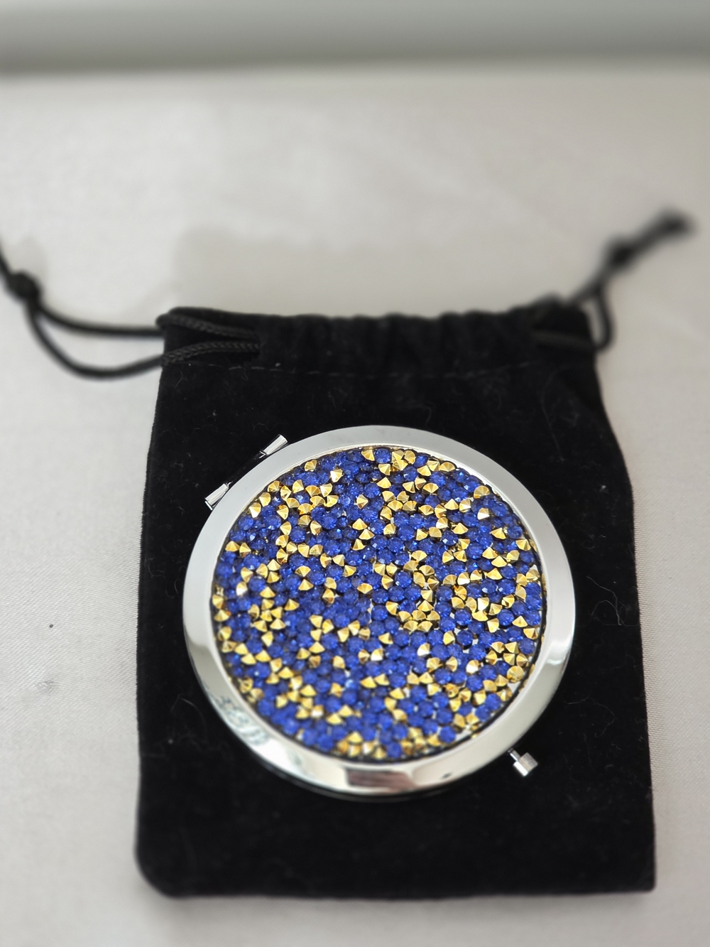 Blue and Gold Crystal Compact Mirror
